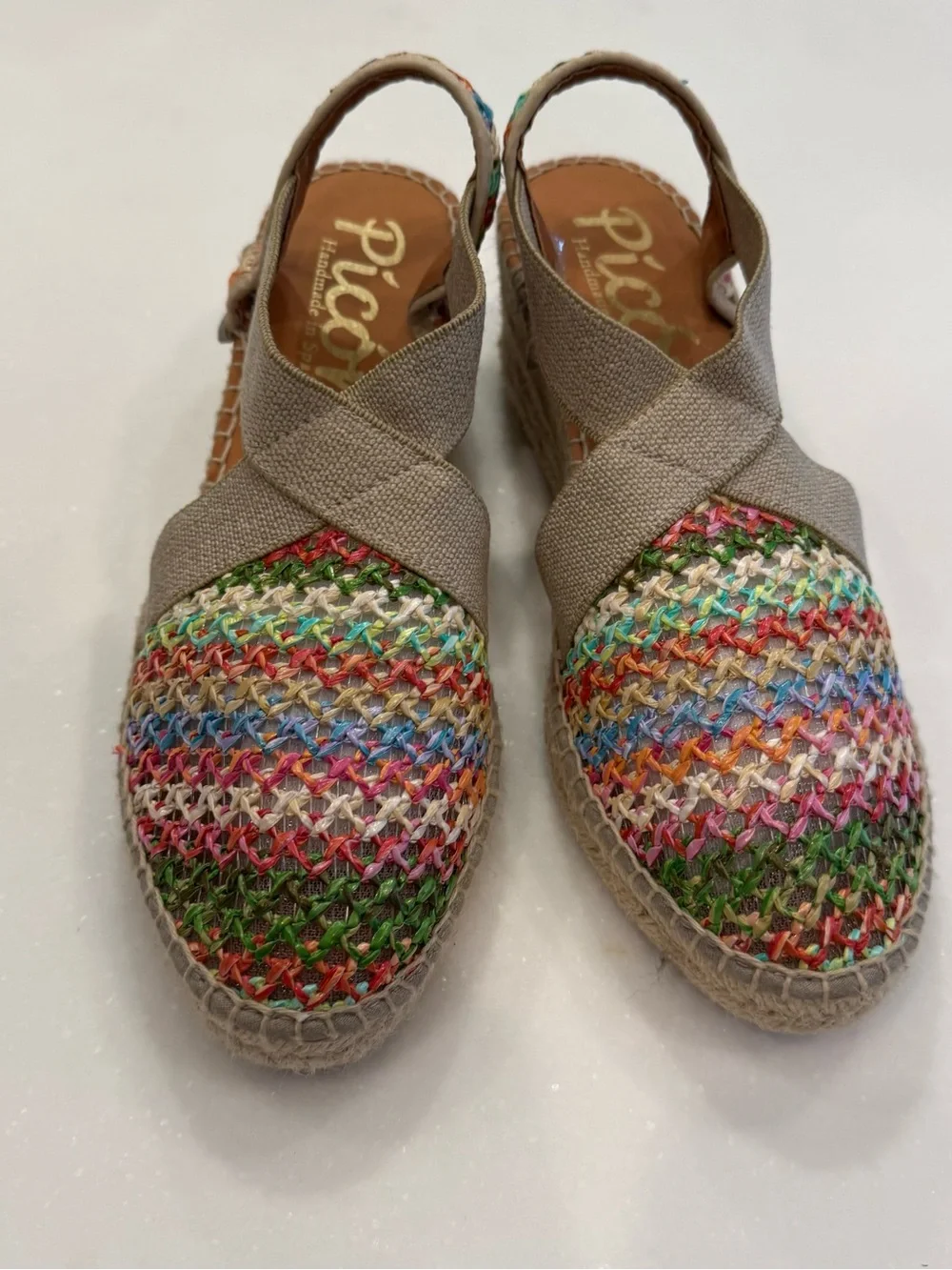 Picon Women’s Multi Color Wedge Espadrilles Handmade Sz 8 NEW